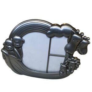Fetco Noah's Ark Baby Picture Frame Pewter Finish 3 Opening Nursery Decor